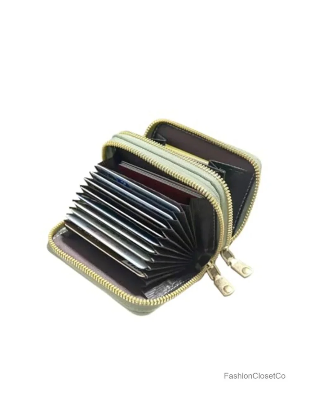 Leather Credit Card Holder Wallet with Zipper Closure and 12 Card Slots